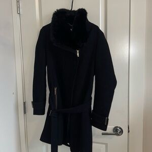Calvin Klein wool coat faux fur collar